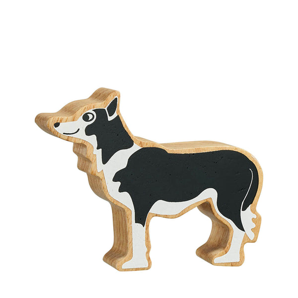 Natural Painted Wood - Black and White Dog Figure