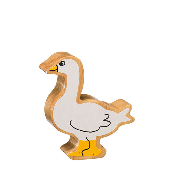 Natural Painted Wood - White Goose Figure