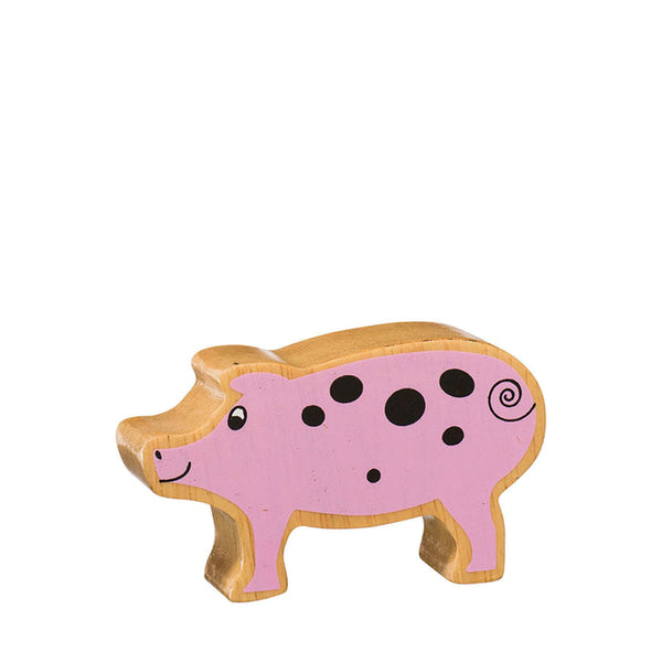 Natural Painted Wood - Pink Piglet Figure