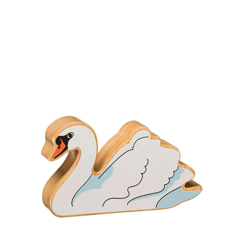 Natural Painted Wood - White Swan Figure