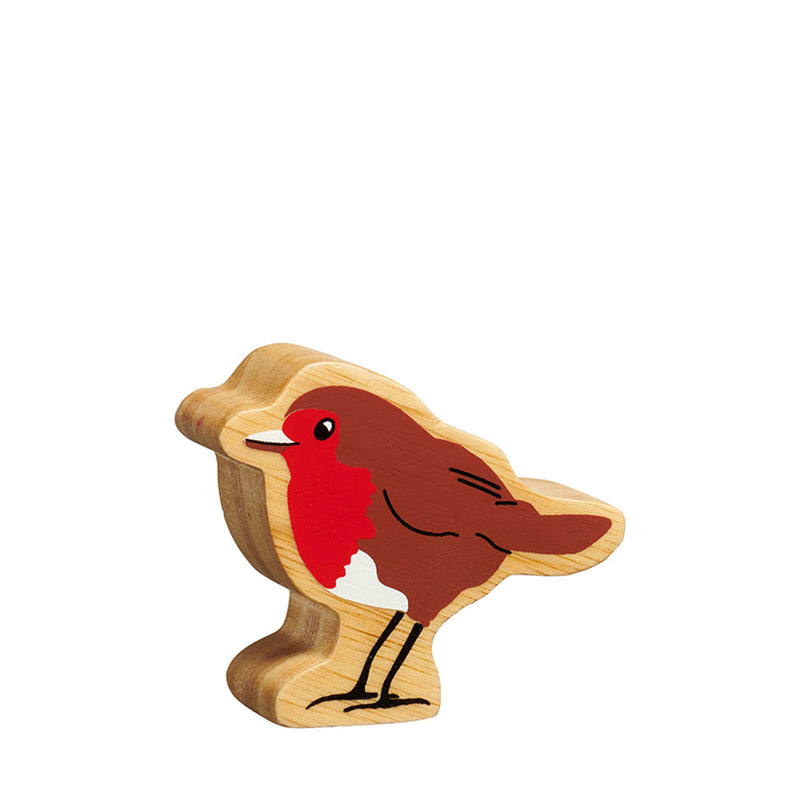 Natural Painted Wood - Brown and Red Robin Figure