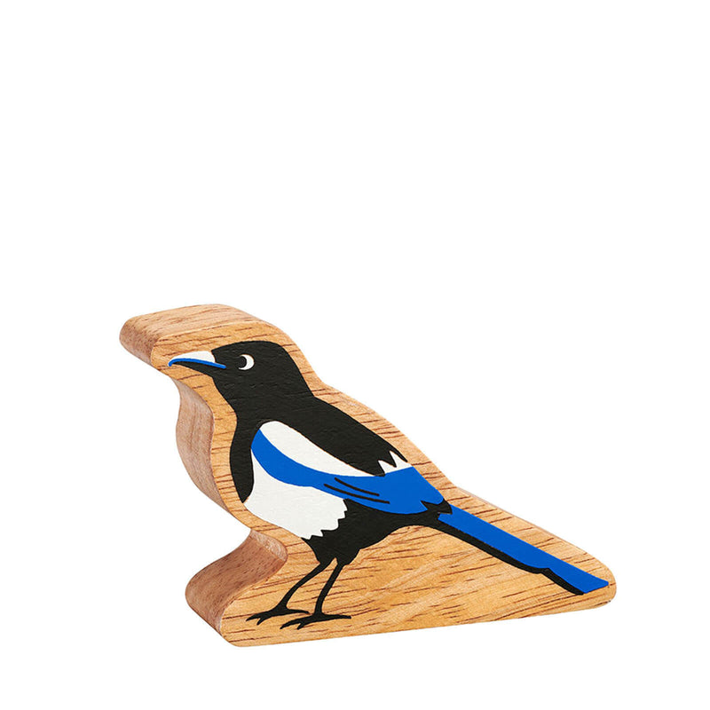 Natural Painted Wood - Black and White Magpie Figure