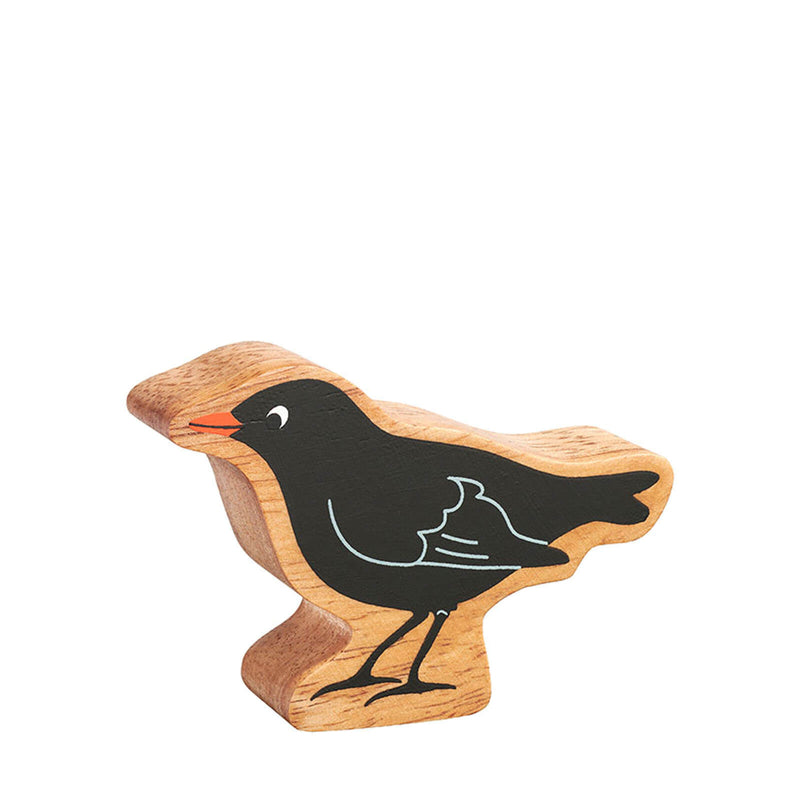 Natural Painted Wood - Black Blackbird Figure