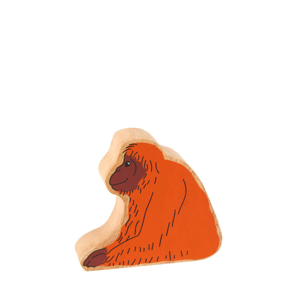 Natural Painted Wood - Orange Orangutan Figure