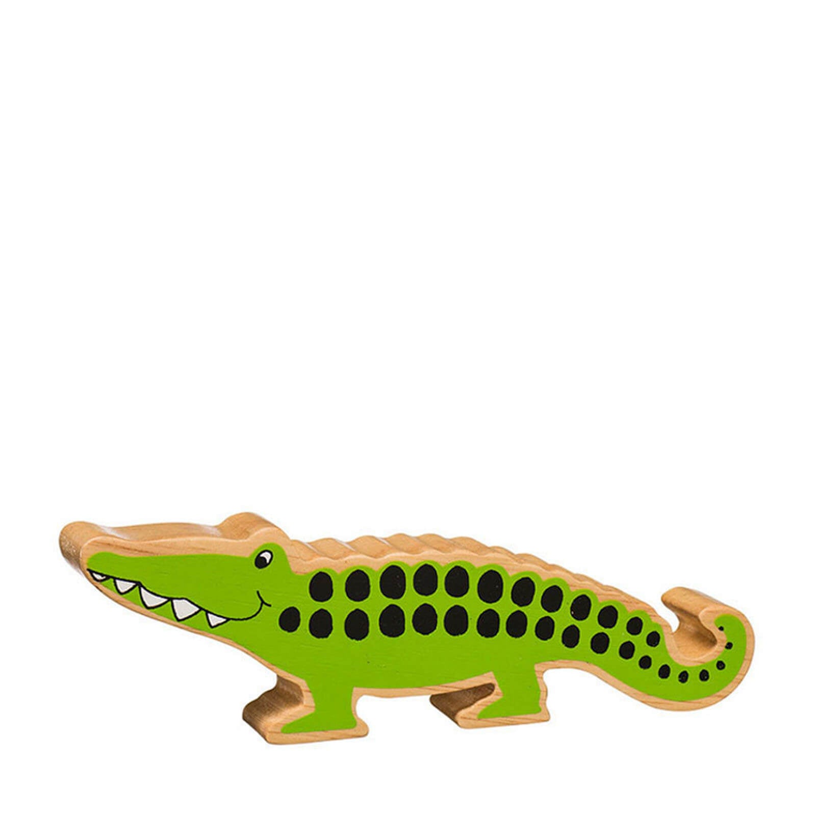 Natural Painted Wood - Green Crocodile Figure