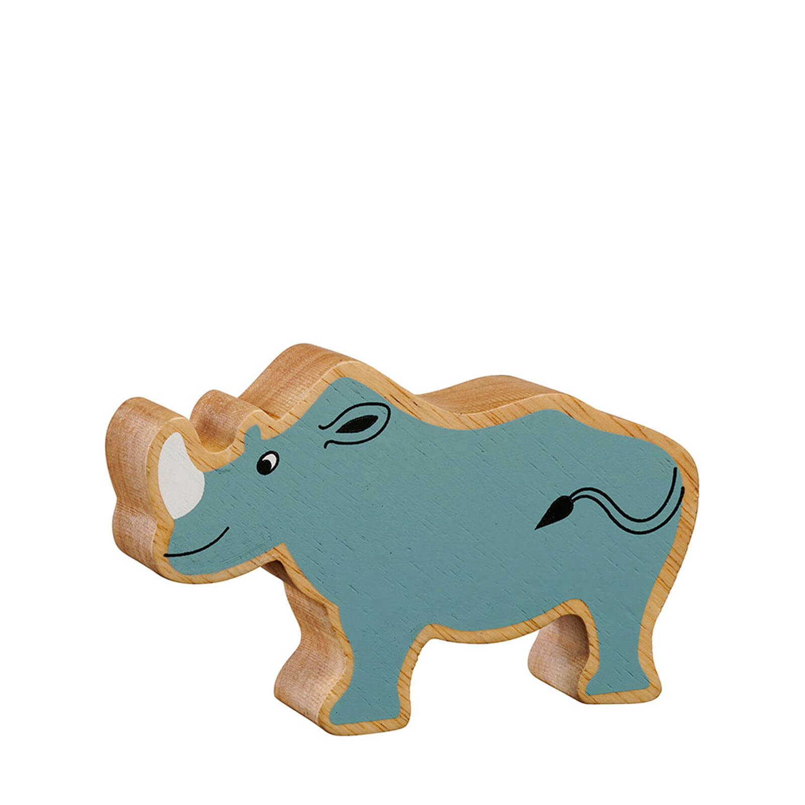 Natural Painted Wood - Grey Rhino Figure