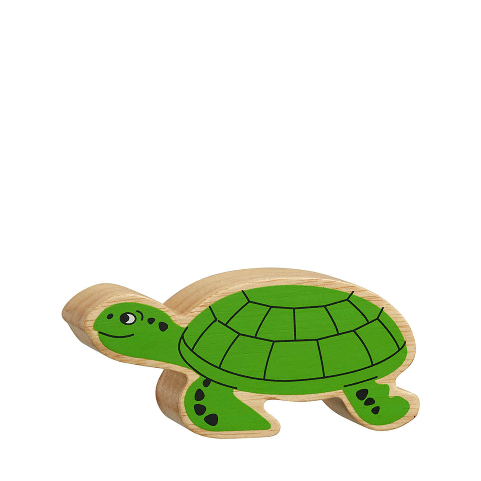 Natural Painted Wood - Green Turtle Figure