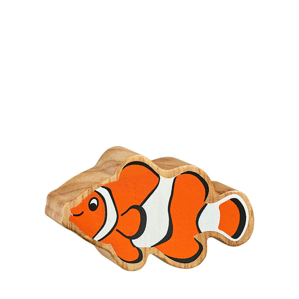 Natural Painted Wood - Orange and White Clownfish Figure