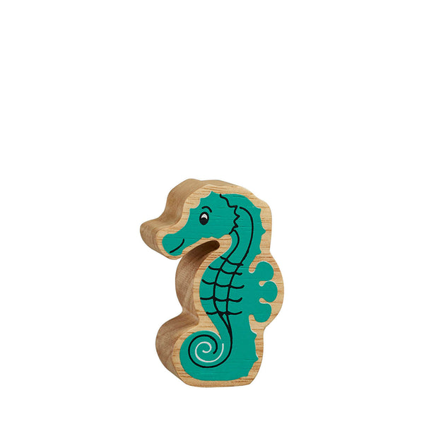 Natural Painted Wood - Green Seahorse Figure
