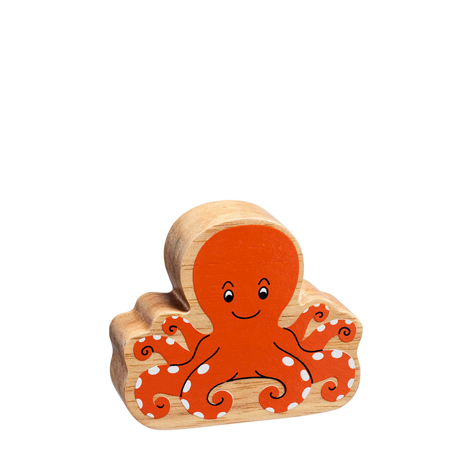 Natural Painted Wood - Orange Octopus Figure