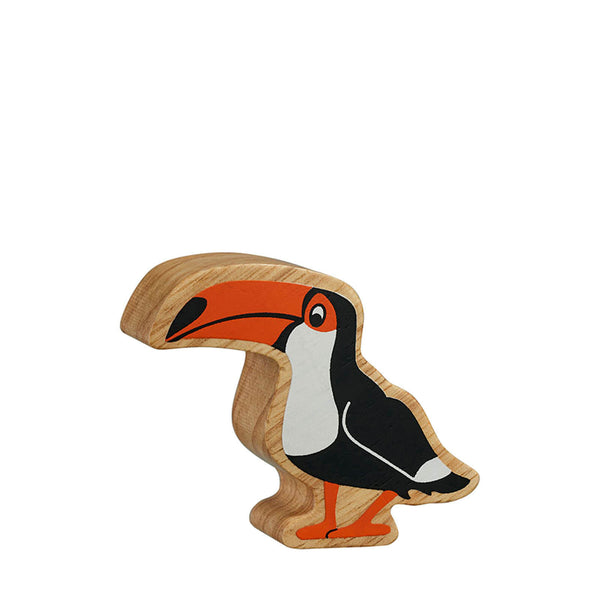 Natural Painted Wood - Black and Orange Toucan Figure