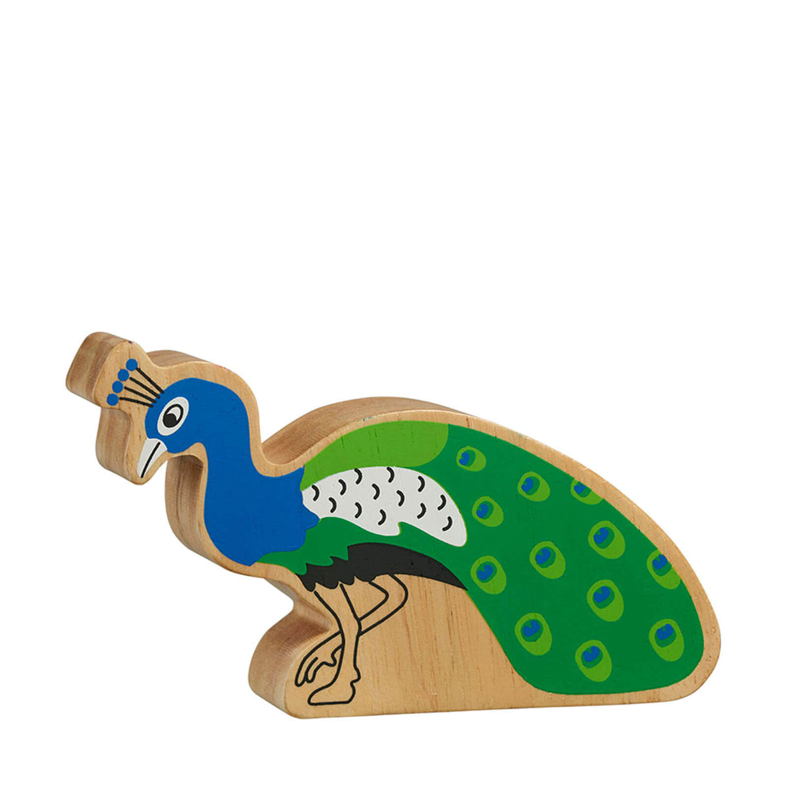 Natural Painted Wood - Blue and Green Peacock Figure