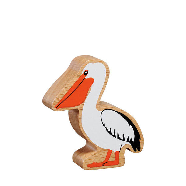 Natural Painted Wood - White and Orange Pelican Figure