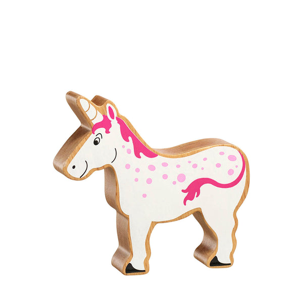 Natural Painted Wood - White and Pink Unicorn Figure