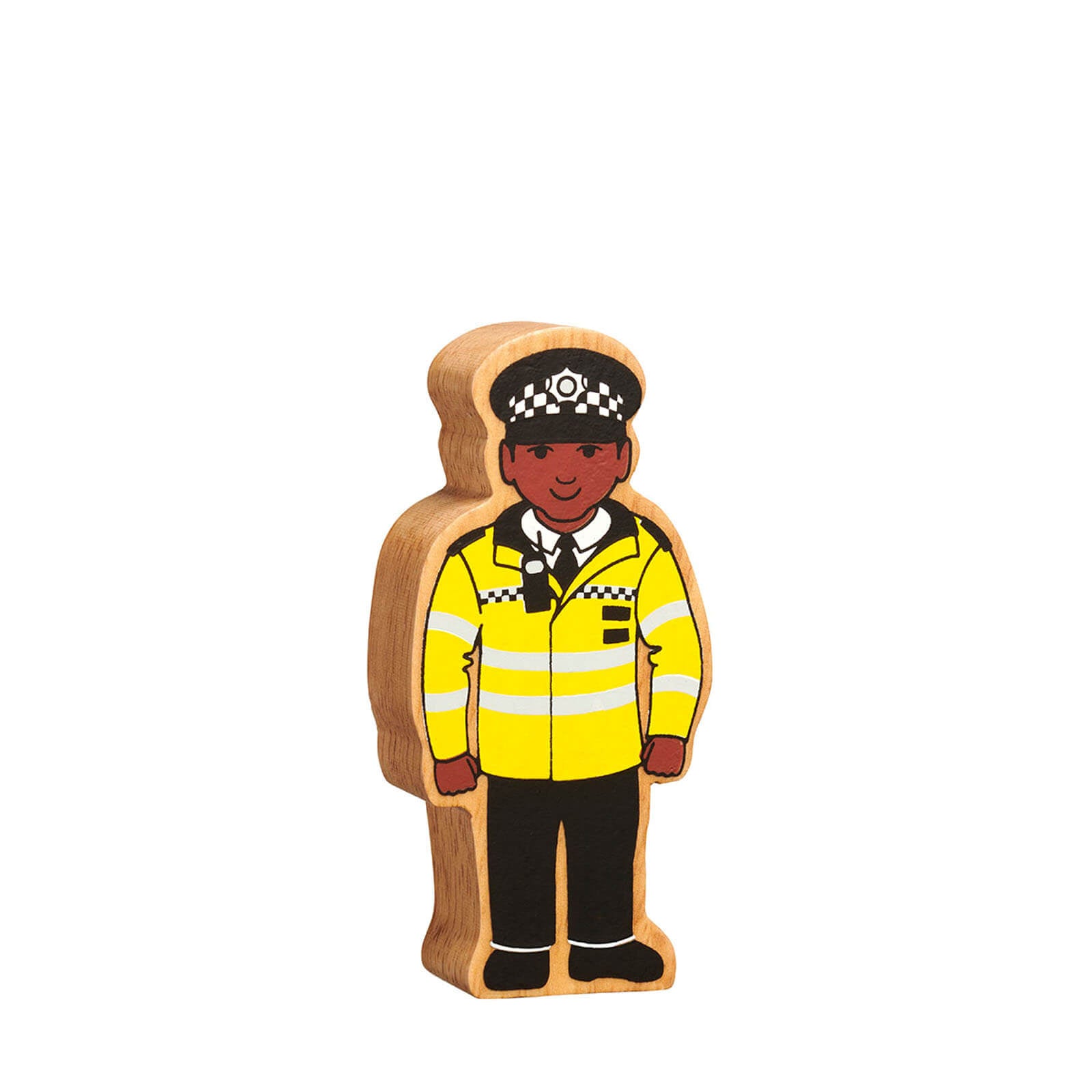 Natural Painted Wood - Yellow and Black Policeman Figure