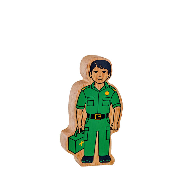 Natural Painted Wood - Green Paramedic Figure