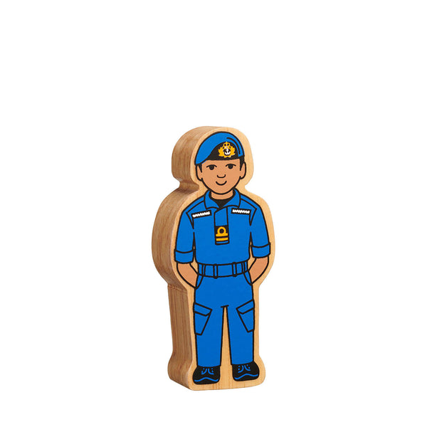 Natural Painted Wood - Blue Navy Officer Figure