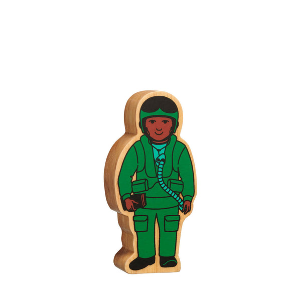 Natural Painted Wood - Green Air Force Officer Figure