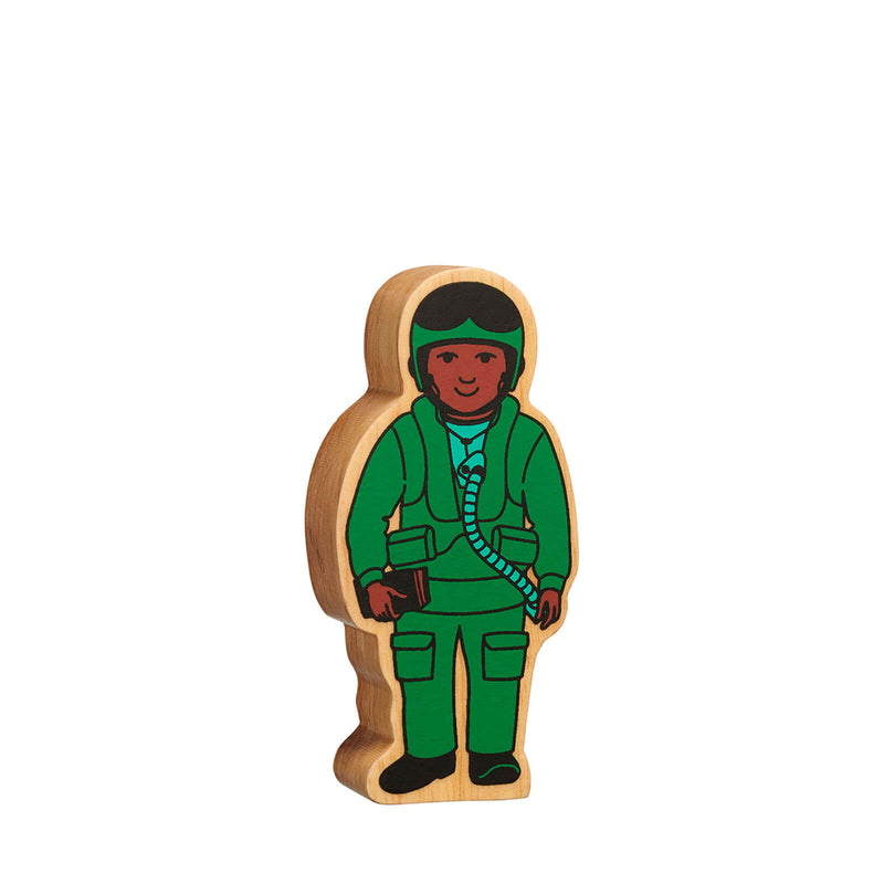 Natural Painted Wood - Green Air Force Officer Figure