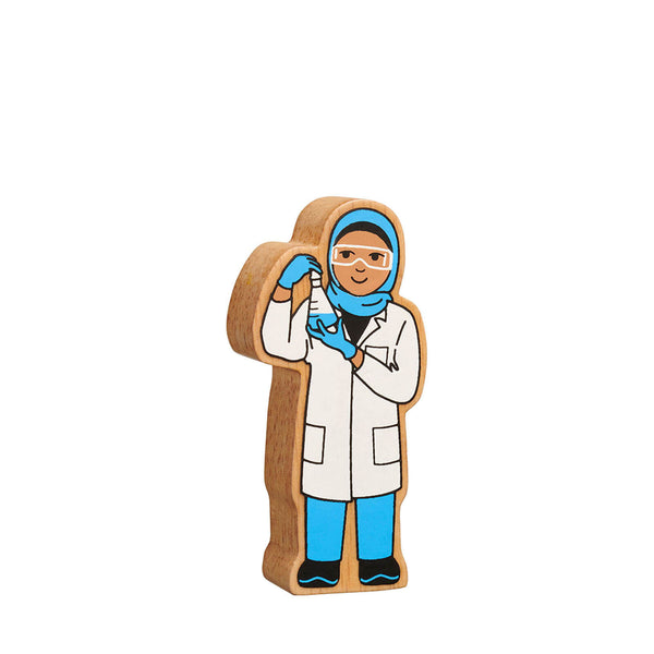 Natural Painted Wood - Blue and White Scientist Figure