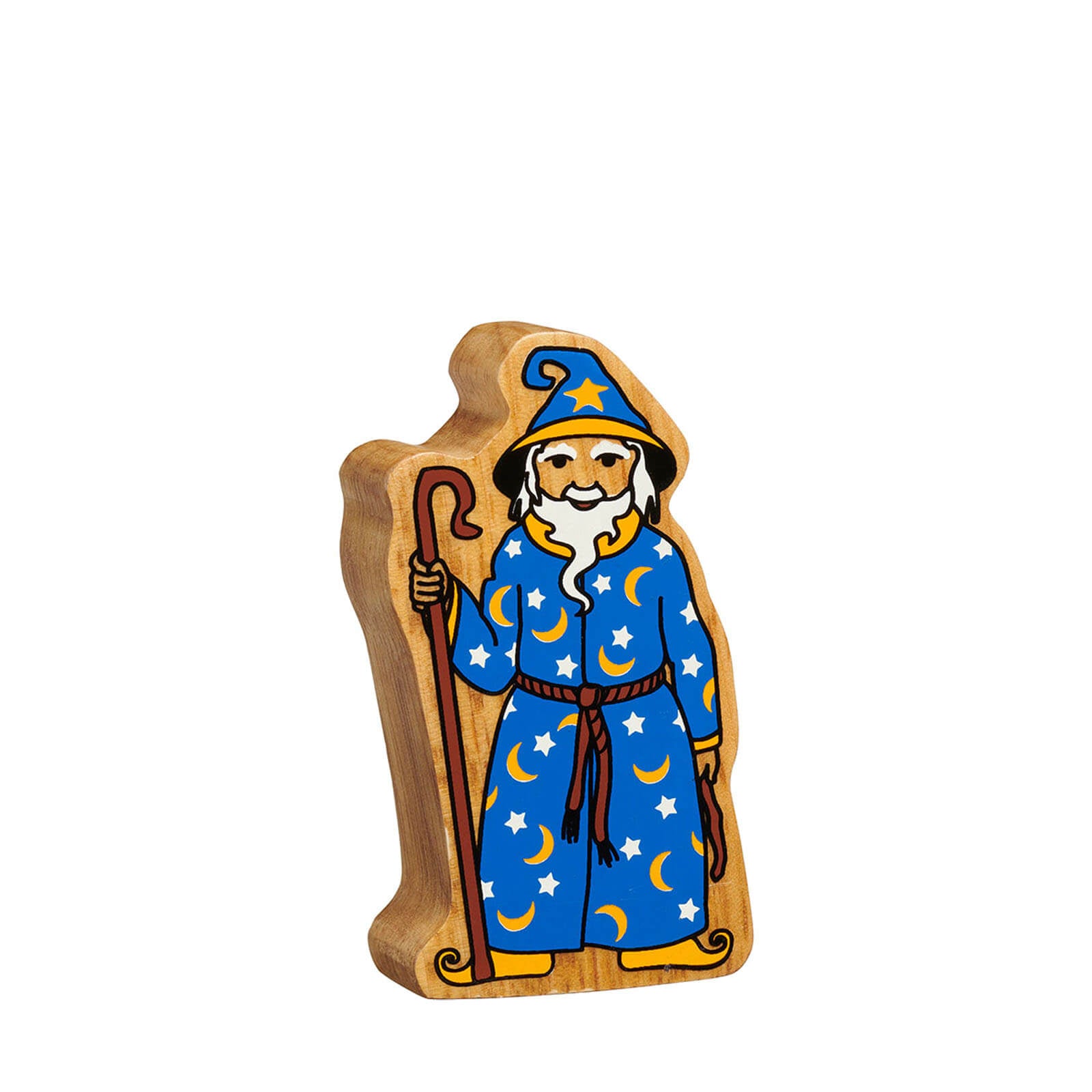 Natural Painted Wood - Blue and Yellow Wizard Figure