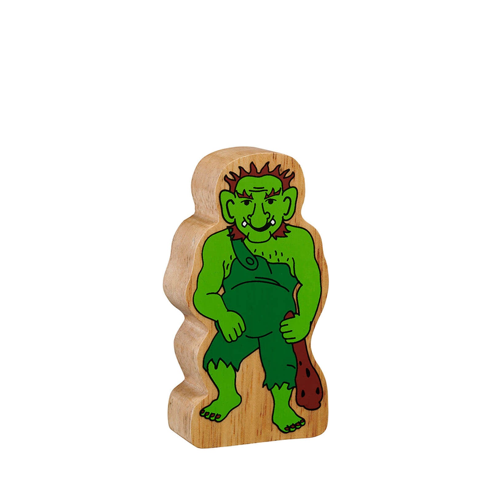 Natural Painted Wood - Green Troll Figure