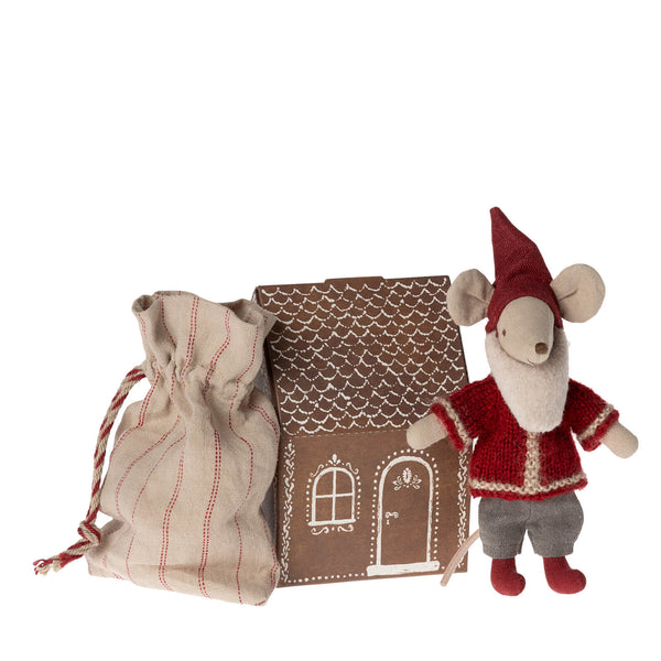 Santa Mouse With Mini Gingerbread House