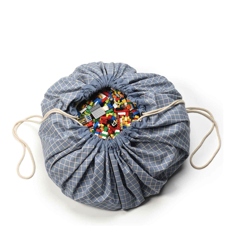 Organic Grid - Blue Toy Storage Bag / Playmat