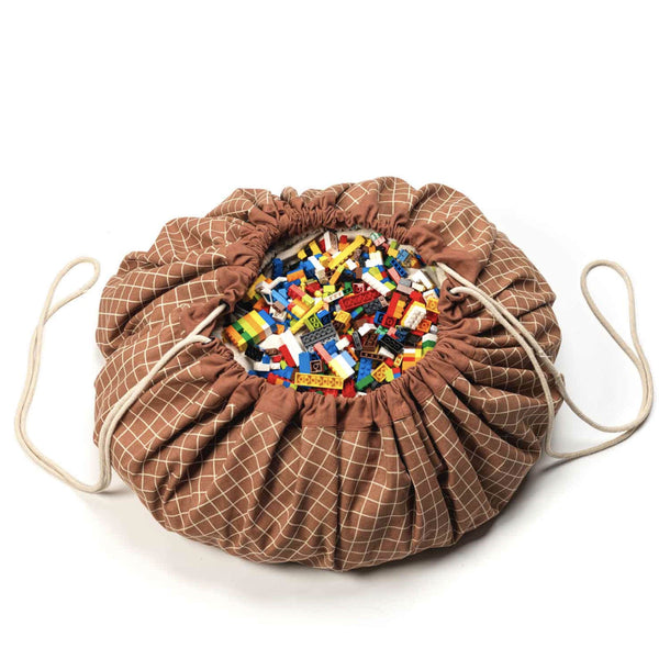 Organic Grid - Brown Baby Playmat / Storage Bag
