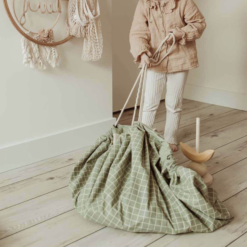 Organic Grid - Green Baby Playmat / Storage Bag