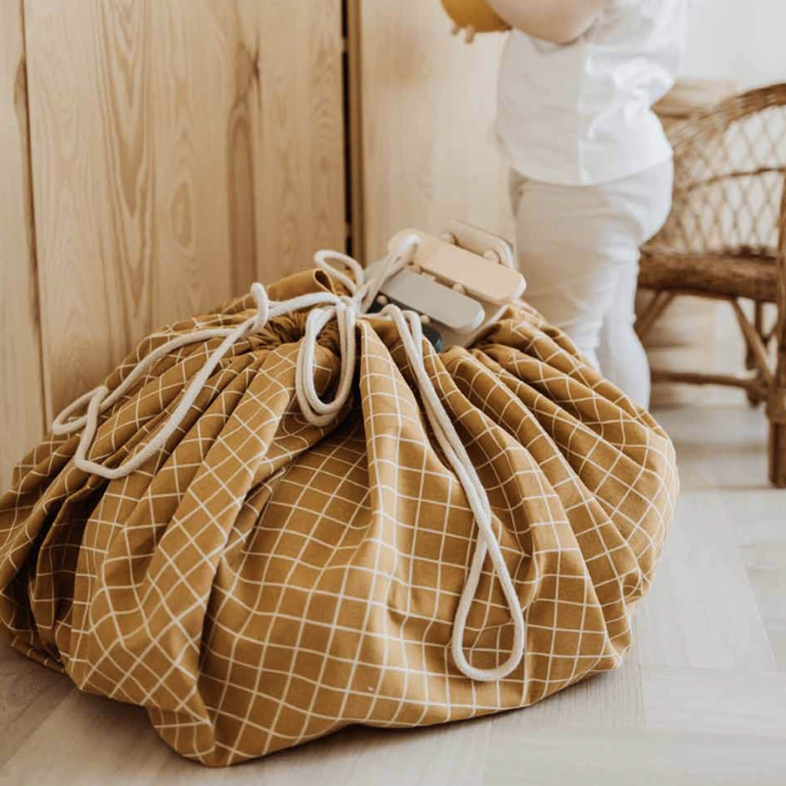 Organic Grid - Mustard Baby Playmat / Storage Bag