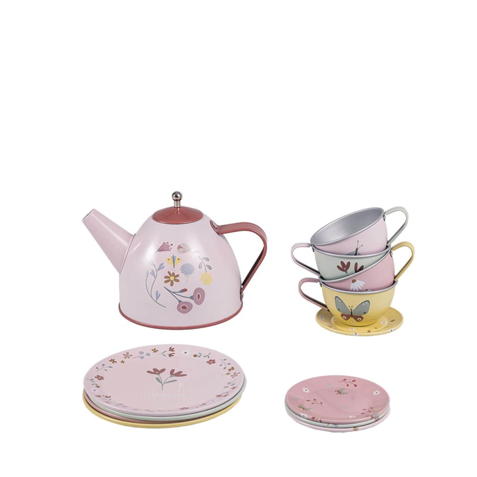 Tin Tea Set Flowers and Butterflies