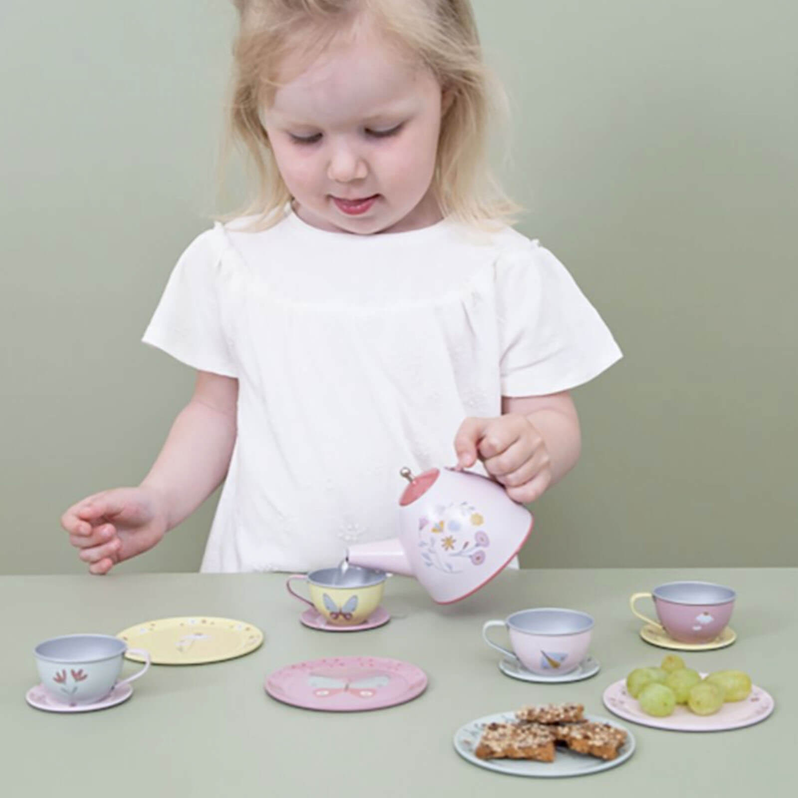 Tin Tea Set Flowers and Butterflies