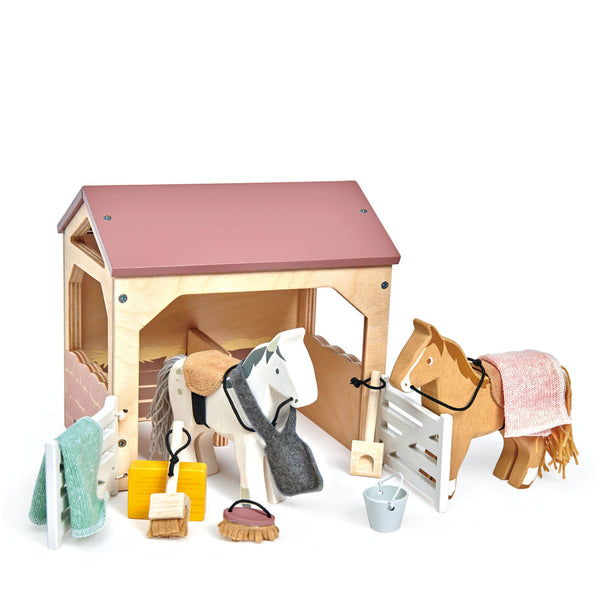 Wooden Stables plus Horses and Accessories