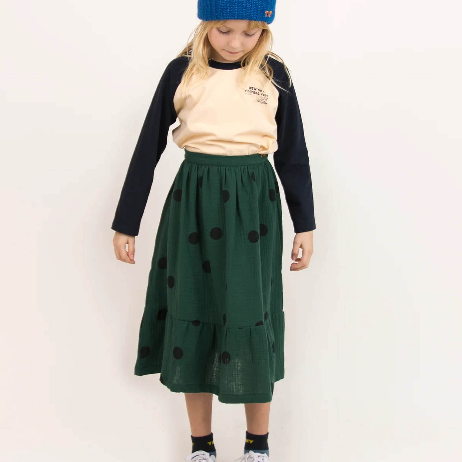 “Big Dots" Long Skirt Dark Green / Black