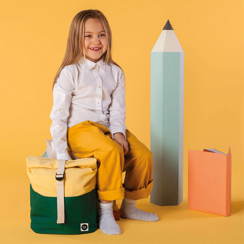 Dark Green and Light Yellow Roll Top Backpack - 9.5 Litres