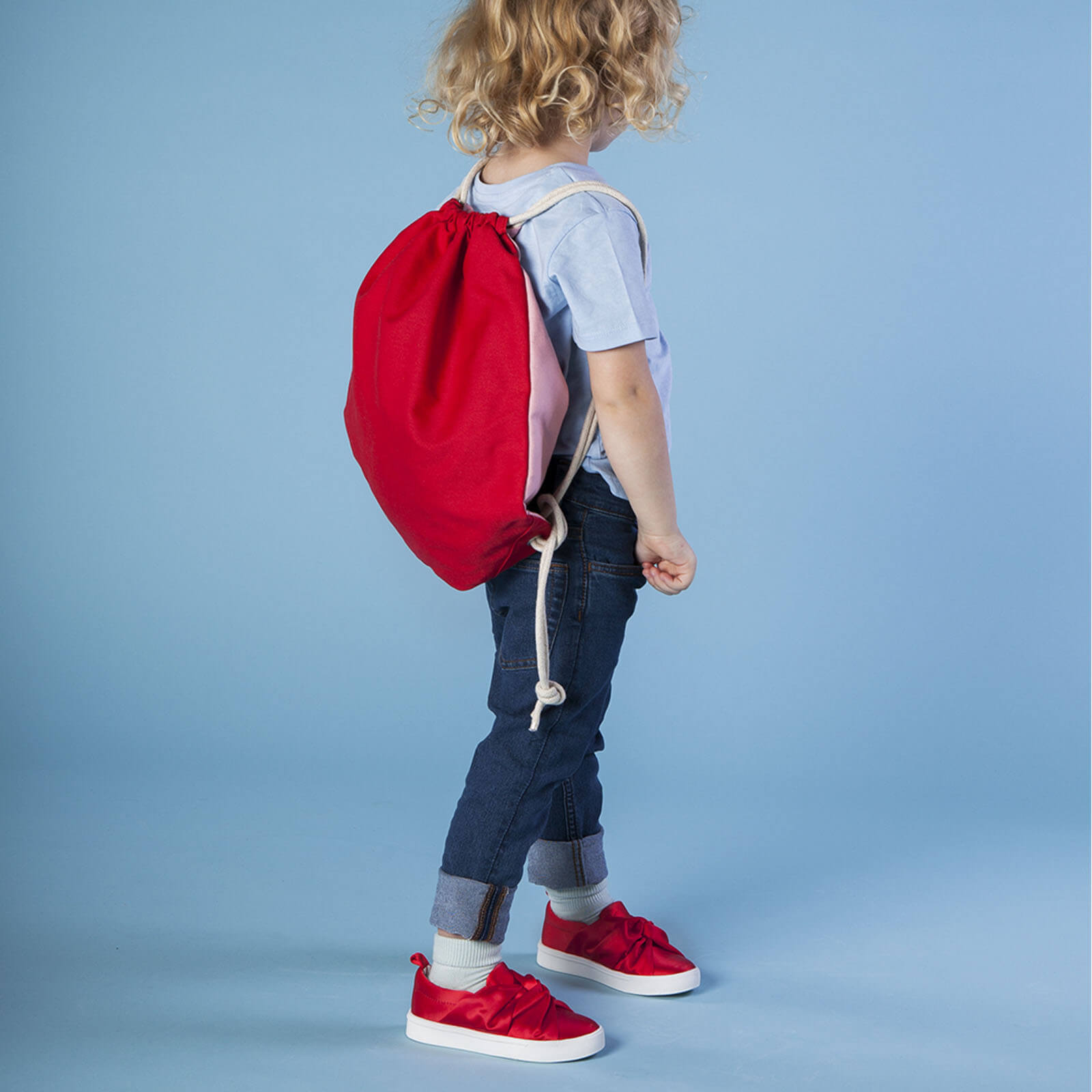 Red and Pink Drawstring Bag