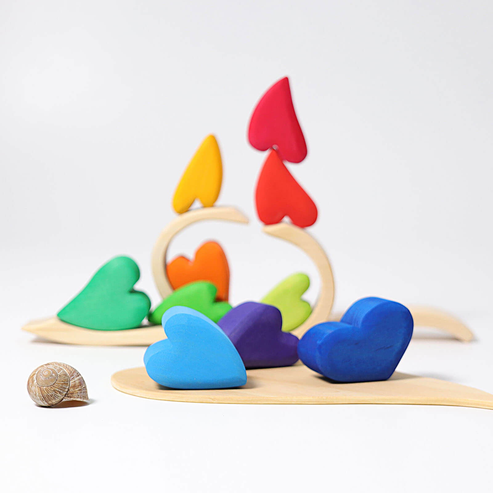 Wooden Rainbow Hearts