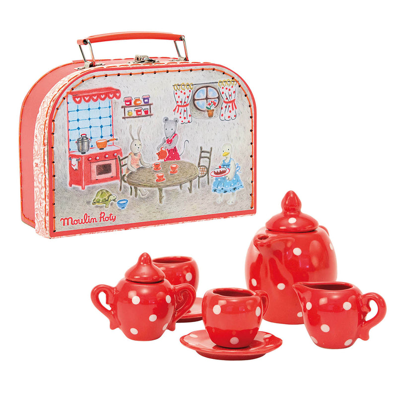 Red Ceramic Tea Set Case