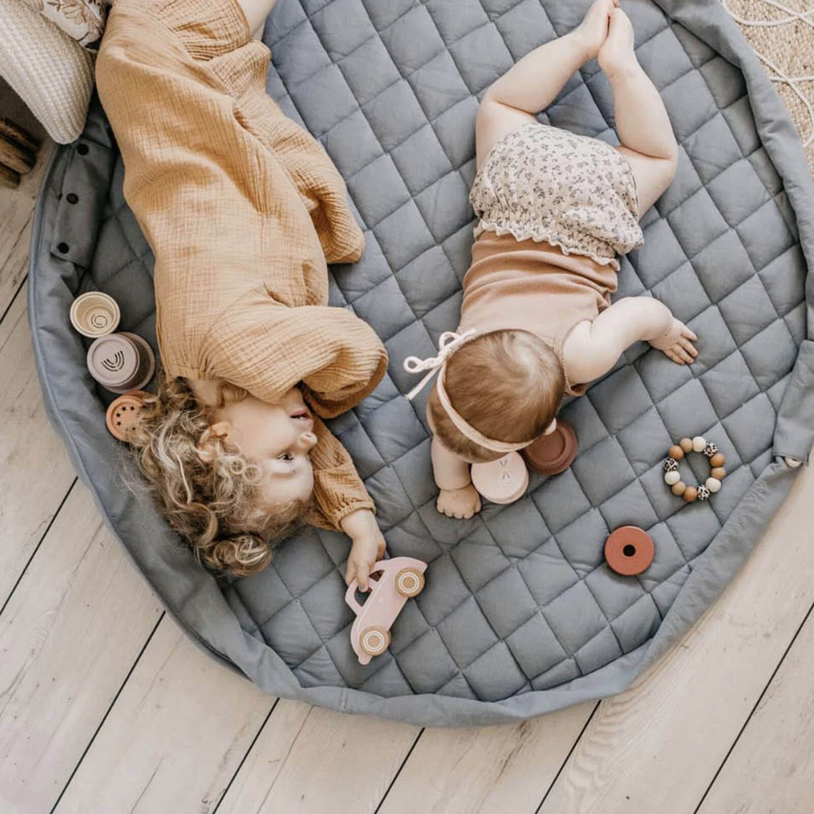 Dusty Blue Soft Baby Playmat / Storage Bag