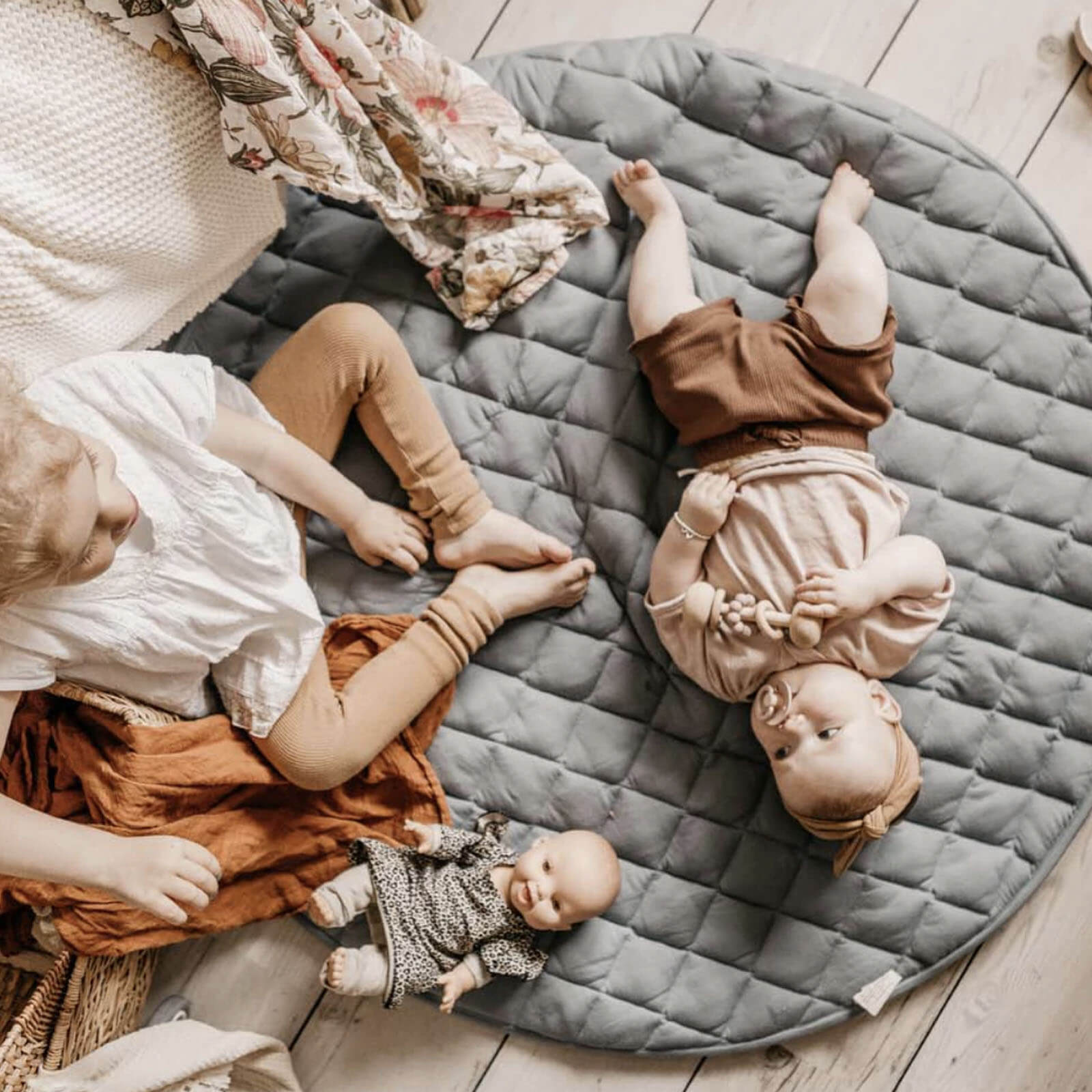 Dusty Blue Soft Baby Playmat / Storage Bag