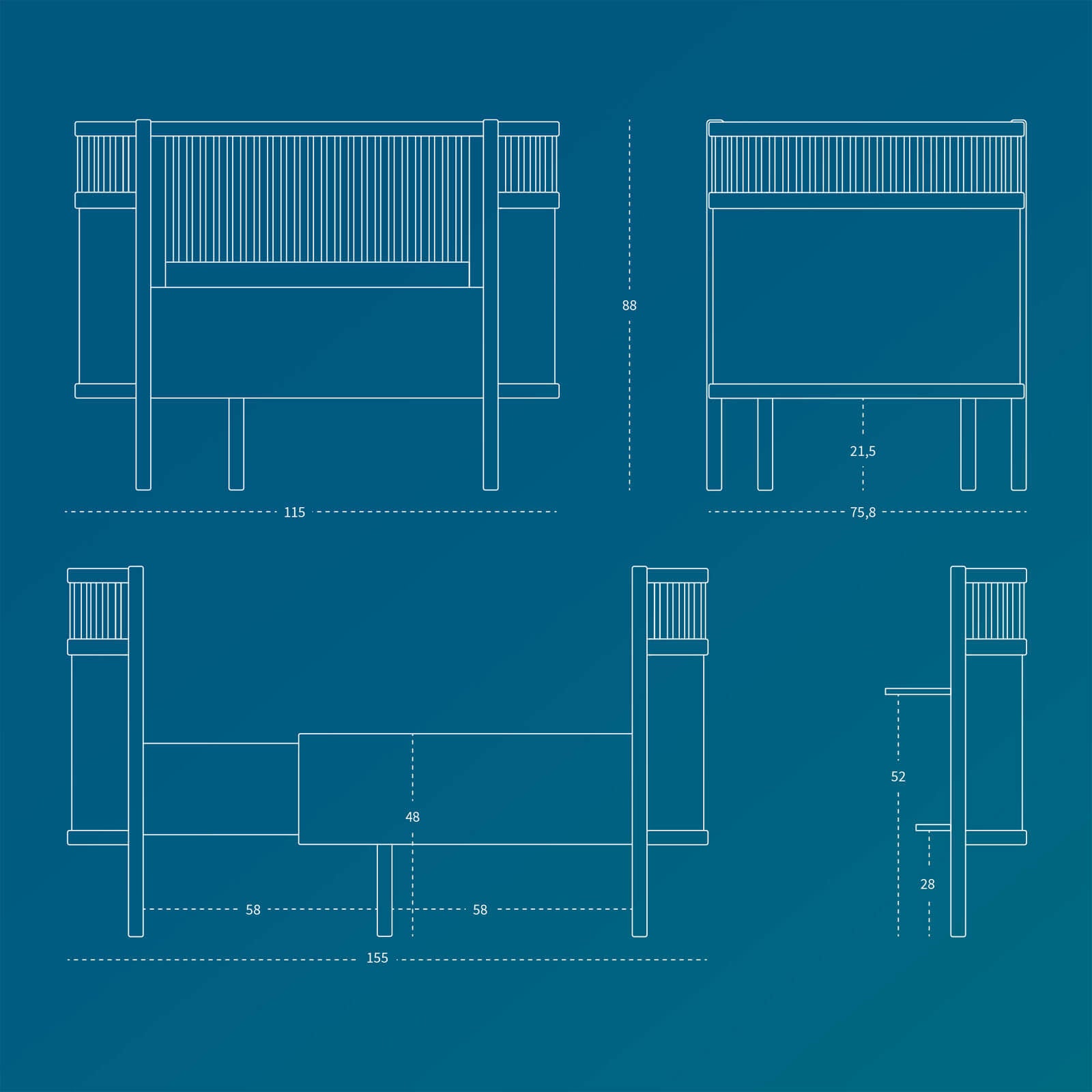 Cot Bed - Forest Lake Blue