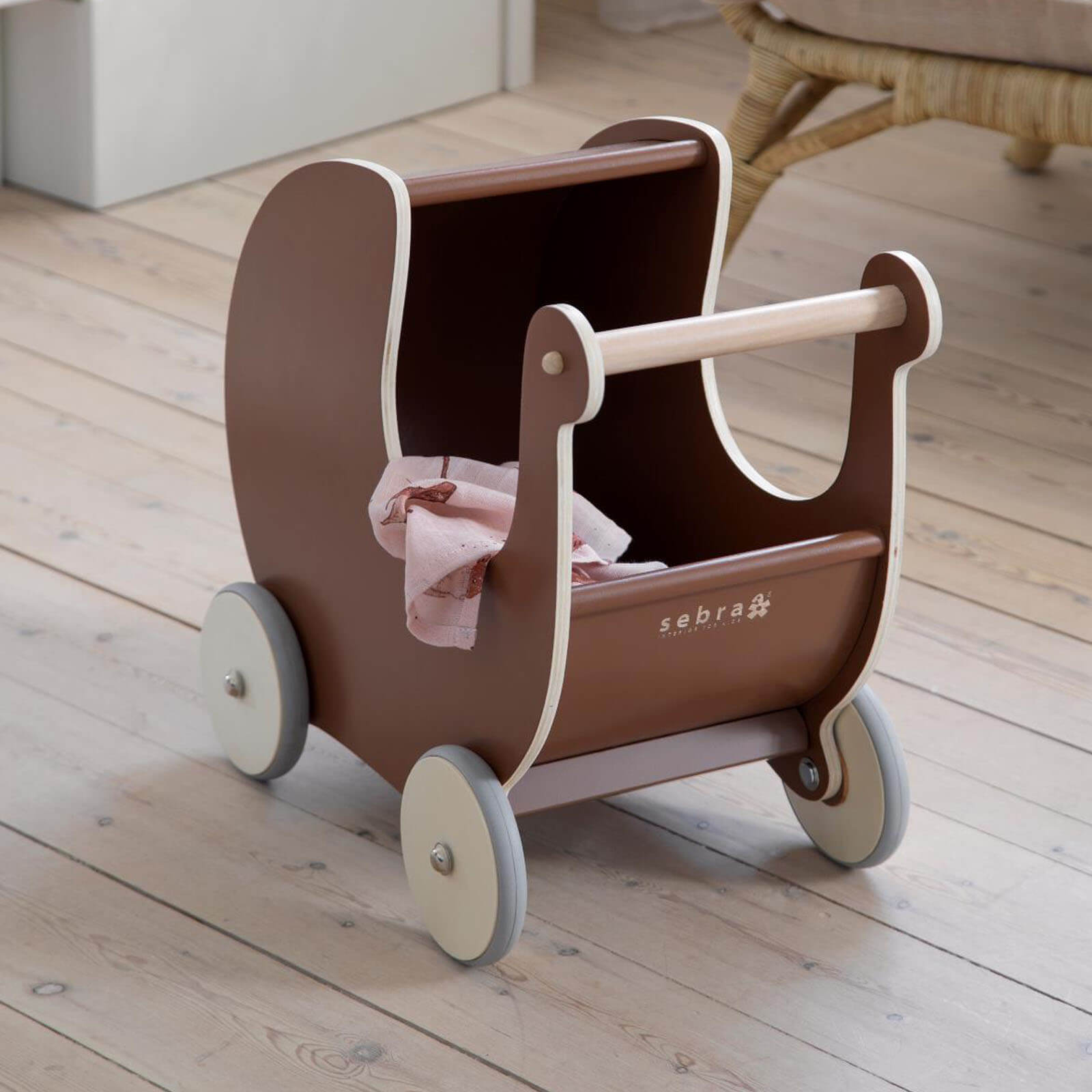 Wooden Dolls Pram - Dark Amber