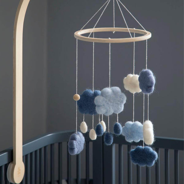 Baby Mobile Felted Clouds - Denim Blue