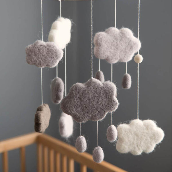 Baby Mobile Felted Clouds - Warm Grey